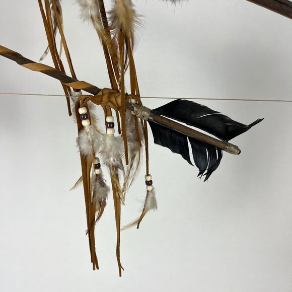 Chief Cross Bow Native American Wall Hanging Decor with Deerskin & Feathers - Picture 8 of 16